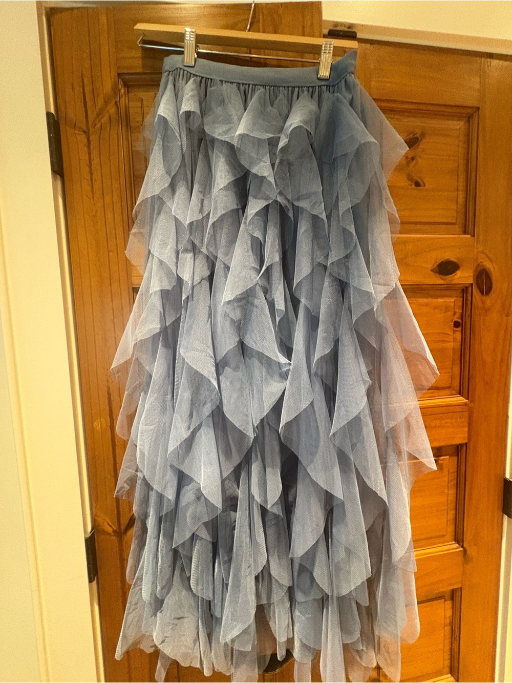 Soho Apparel Dusty Blue Ruffled Tulle Maxi Skirt